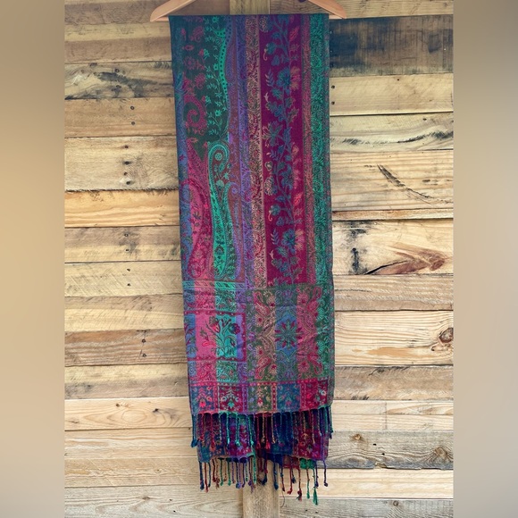 Sacred Threads fringe floral paisley multicolored shawl - Picture 3 of 13
